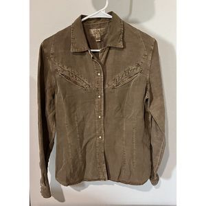 Ryan Michael Shirt Womens Small S Brown Snap Button Up Western Silk Linen